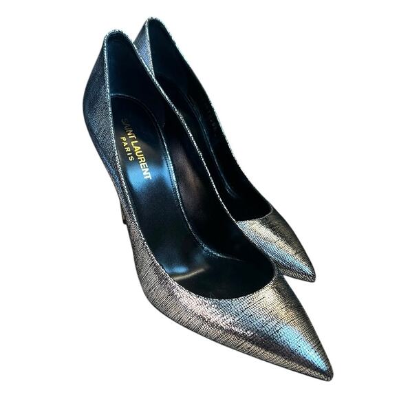 Saint Laurent Anja Silver Metallic Point Toe High Heels Size 39.5 EUC - Picture 2 of 9